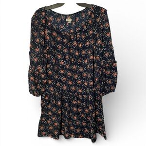 Max Studio Tiered Ruffle Mini Dress Women Med Navy Floral Ballon Sleeve Boho